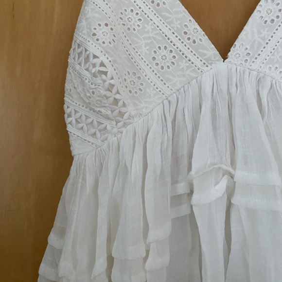 ‼️SOLD OUT‼️Boho Ruffled Babydoll Semi Cropped Flowy White Eyelet Blouse Top - Picture 5 of 8